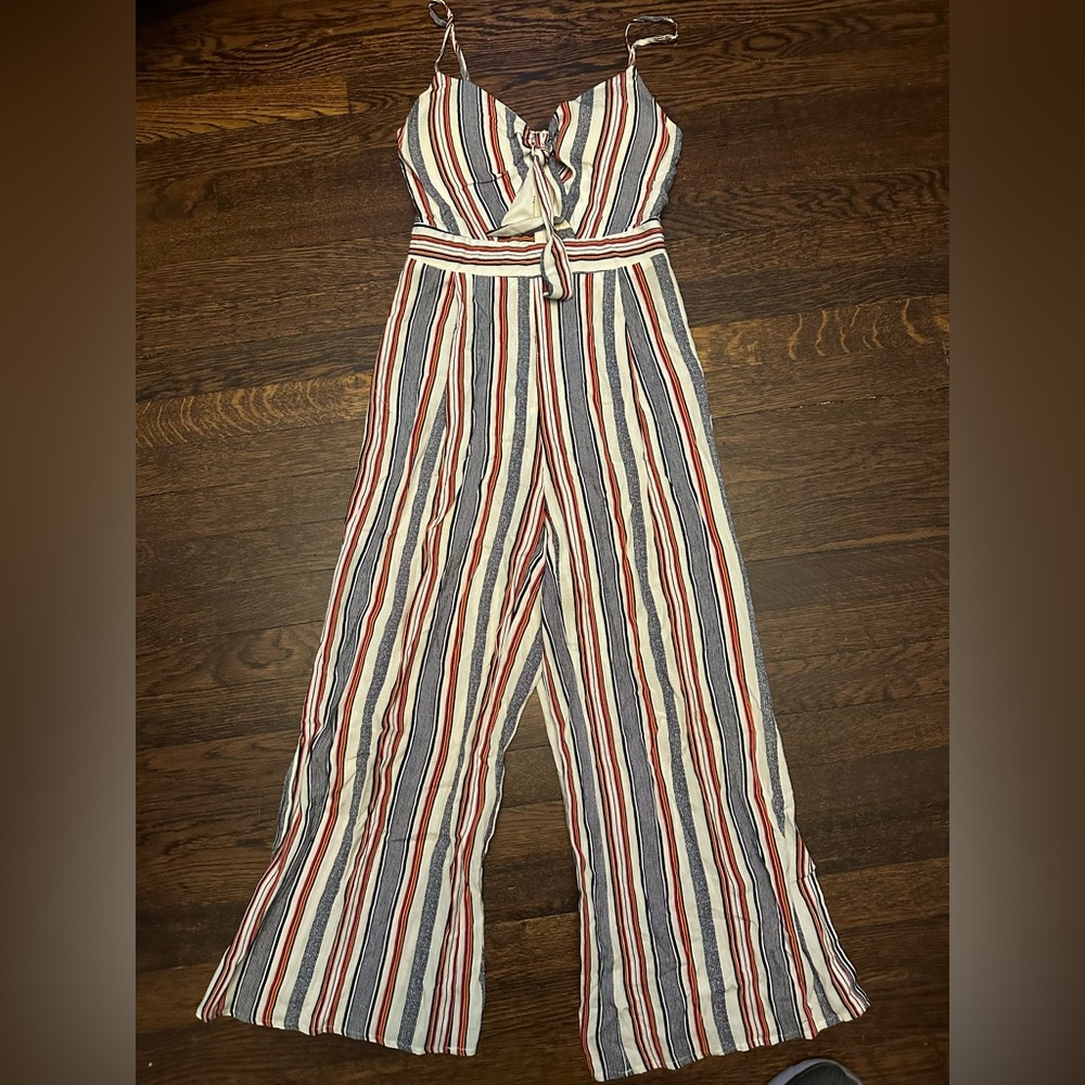 Universal Striped Wide-Leg Jumpsuit in Cream, Navy & Red